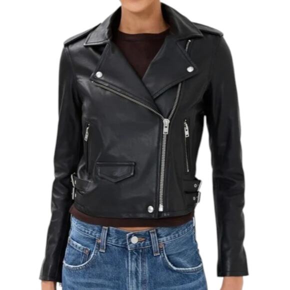 IRO Ashville Black Lambskin Leather Moto Jacket $1200 Size US 10 EU 42 - Picture 1 of 15